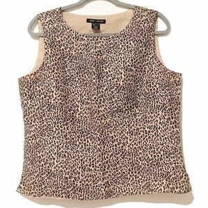 Anne Carson Women's 12 Leopard Print 100% Silk Tank Top Shell Lined